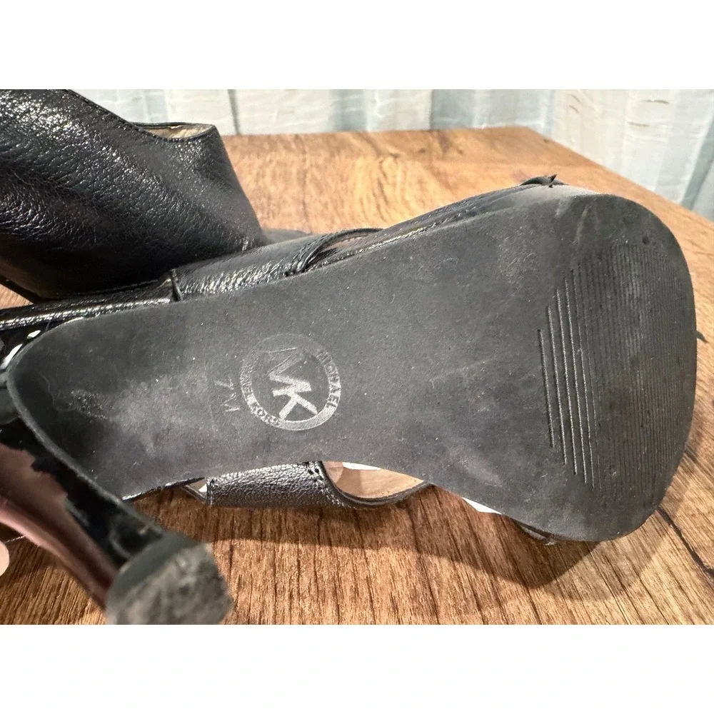 Michael Kors Black Leather Peep Toe Slingback Platform Heels Womens Size‎ 7M